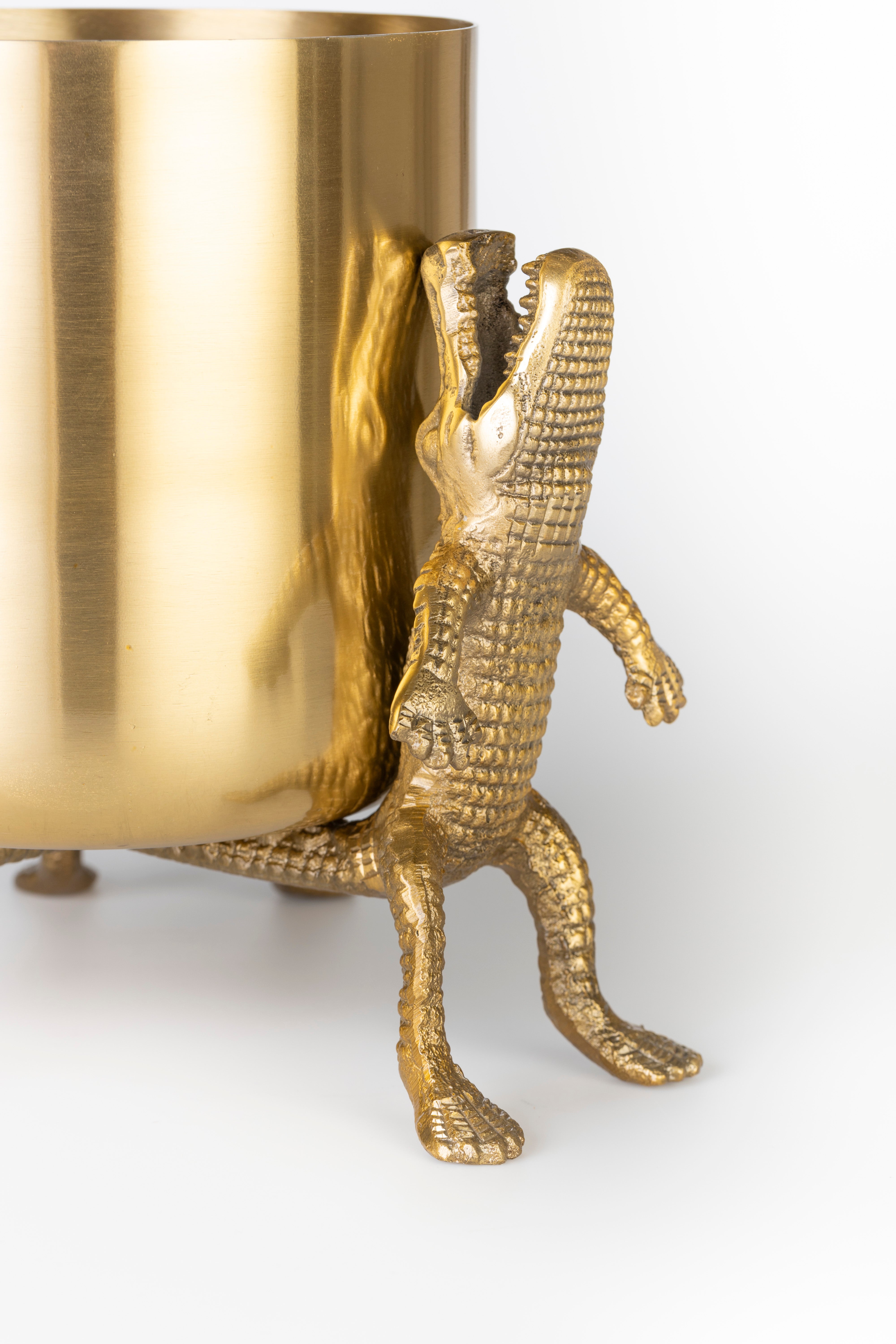 Bold Monkey Surrounded By Crocodiles Gold Vase Medium